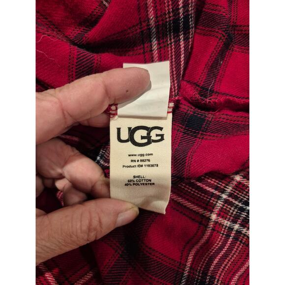 UGG Women's Red Plaid Flannel Long Sleeve Button Down Sleep Dres Size S Red - Picture 5 of 6